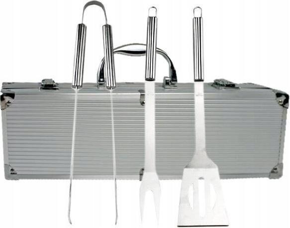 Master 4U-Onlinehandel 3tlg Grillbesteck Set Edelstahl in Alukoffer Grillset Grillwender Grillzange Fleisch