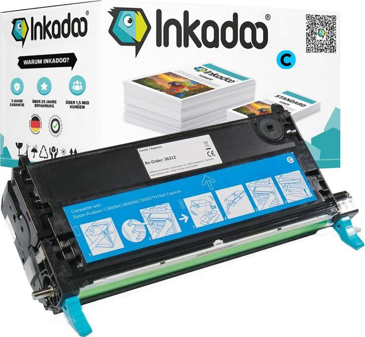 Actual product image Inkadoo Toner compatible with HP CB401A / 642A toner, cyan Cyan (C)