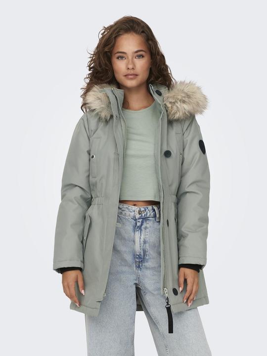 Actual product image Only Hood with detachable faux fur trim Ribbed cuffs Parka Long parka (L)