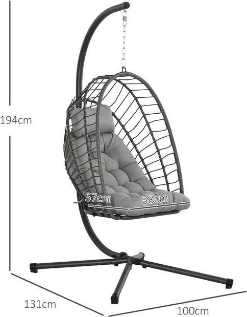 Actual product image Swisshandel24 Rattan Hängesessel 194 cm klappbar, Indoor Outdoor, bis 100 kg hellgrau (100 kg)