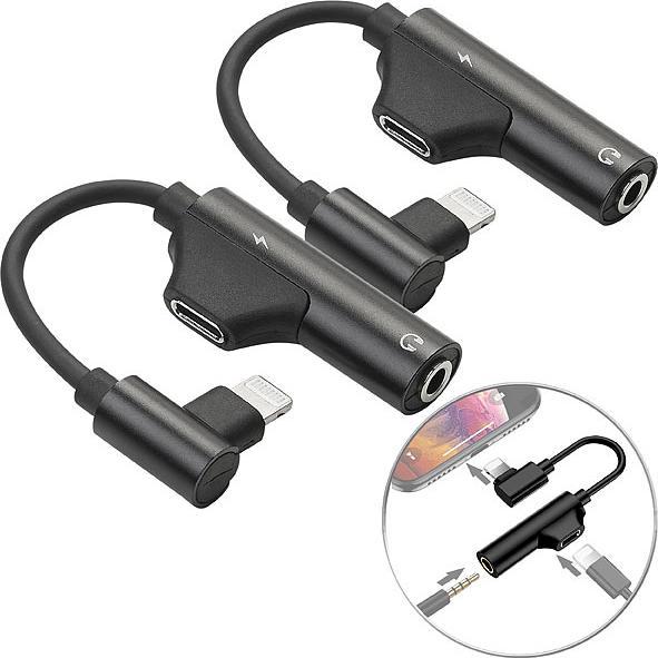 Image du produit Auvisio Lot de 2 adaptateurs casque/chargeur pour iPhone (Jack 3.5mm, Lightning)