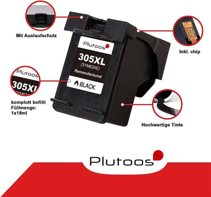 Actual product image Plutoos HP 305 XL HP 305 XL cartridges XXL compatible (FC, CL)