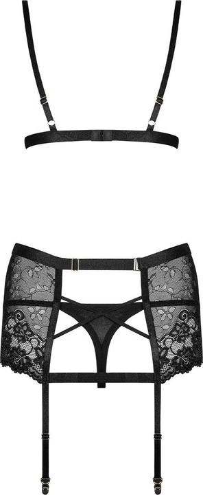 Actual product image Obsessive Blanita 3-piece Lace Suspender set - Black (S/M)