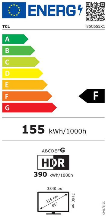 Energie-Label TCL 85C655 (85", QLED, 4K, 2024)