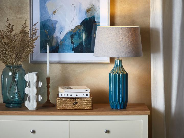 Actual product image Beliani Table lamp blue 56 cm drum shape ABAVA