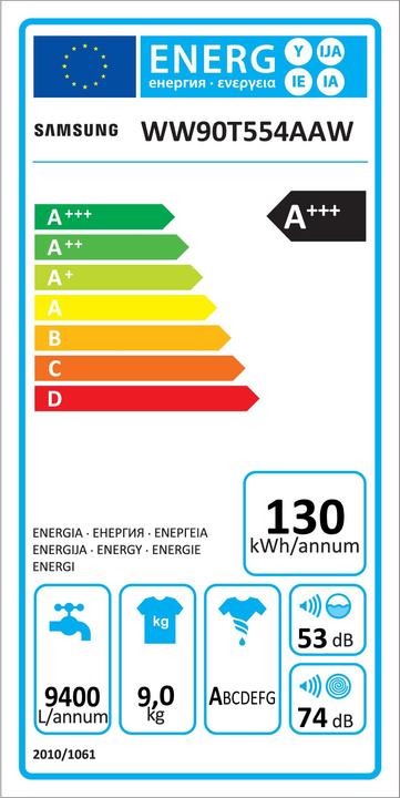 Etichetta energetica Samsung WW90T554AAW/S5 WW5500 (9 kg, A sinistra)