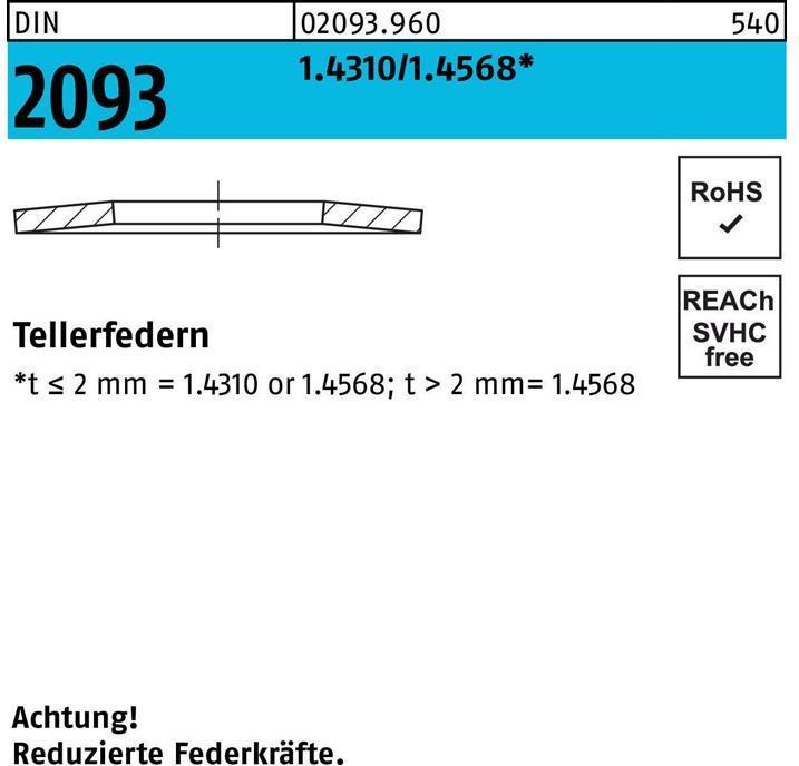 Produktbild Tellerfeder DIN 2093 18 x 9,2x1 1.4310/1.4568