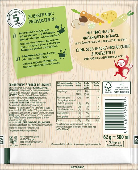 Nährwerte und Zutaten Knorr Gemüsesuppe