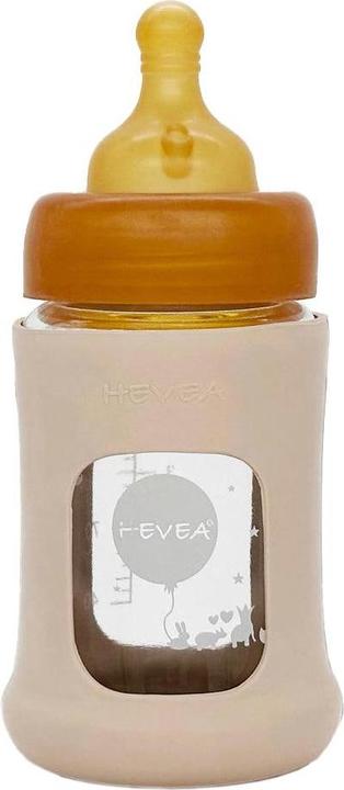 Hevea Babyfläschchen aus Glas m. Kautschukmantel / weiter Hals (150 ml) / Sand (150 ml)