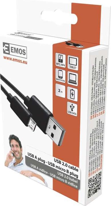 Actual product image Emos USB cable 2.0 A plug - micro B plug 2m, black (2 m, USB 2.0)
