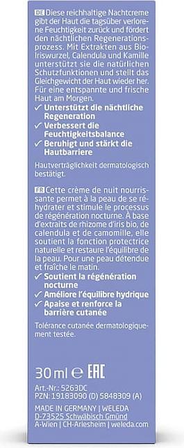 Nutritional values and ingredients Weleda Iris Erfrischende Nachtpflege (30 ml, Night cream)