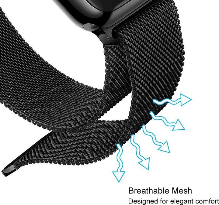 Immagine prodotto PhoneLook Bracciale milanais en acier noir 42mm / 44mm / 45mm (42 mm, 44 mm, 45 mm, Alluminio)