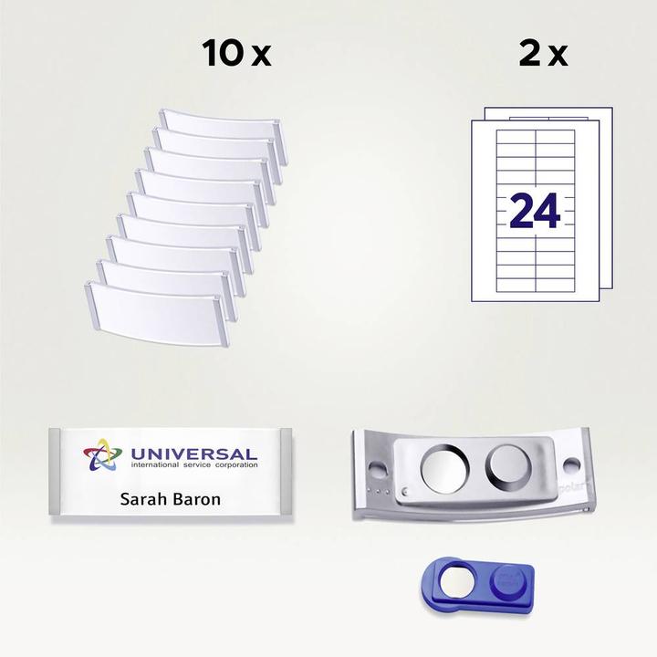 Actual product image Badgepoint POL20MA66-10DR Name badges, 64 x 22 mm, metal-coloured