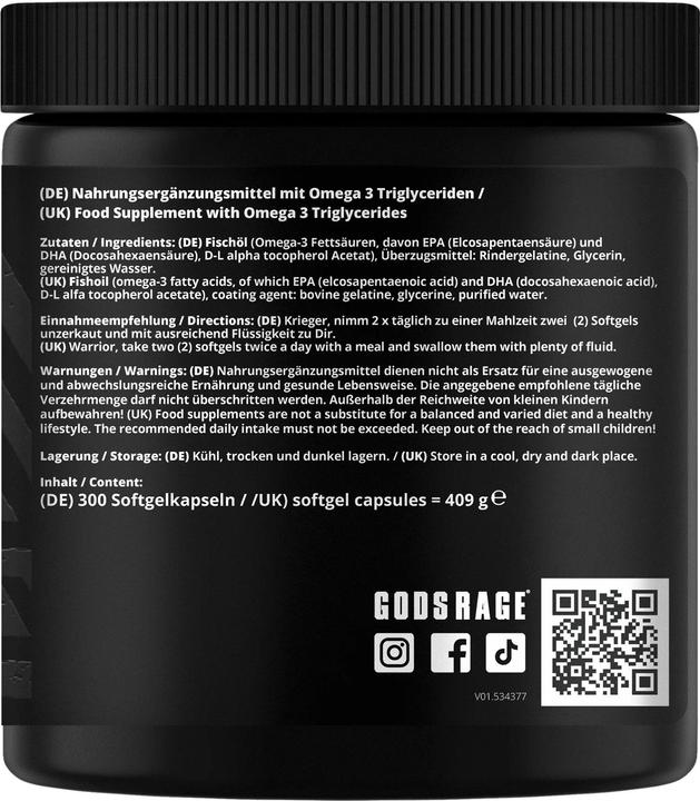 Produktbild Gods Rage Omega 3 Triglyceride 200 Stk (300 Stück, Kapseln)