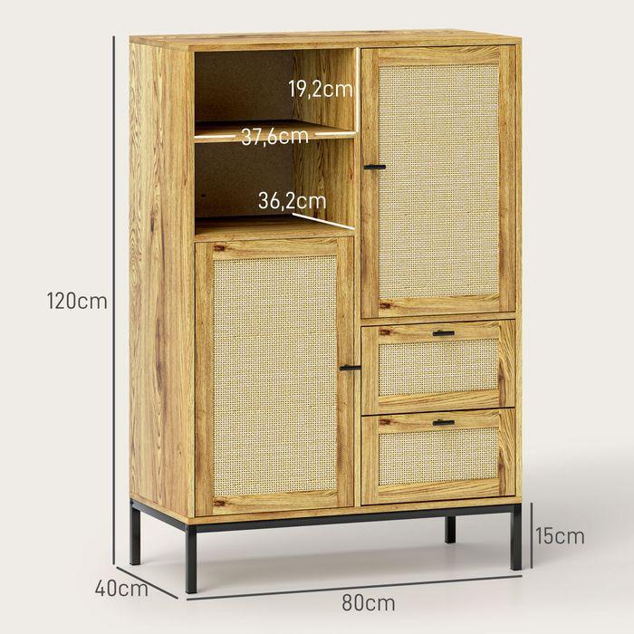 Image du produit Swisshandel24 Kommode, Aufbewahrungsschrank mit Rattan-Türen, Mehrzweckschrank mit Schubladen (80 x 40 x 120 cm)