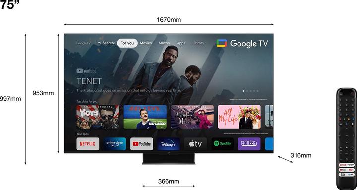 Actual product image TCL 75C845 (75", QLED, 4K, 2023)