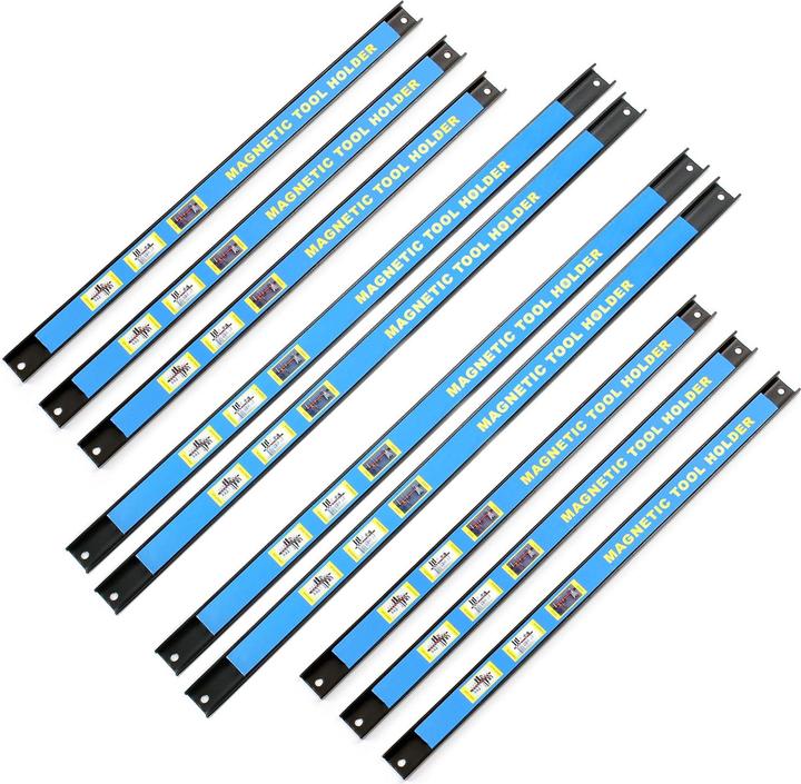 Wiltec Kit 10 Barres Porte-outils 6x46 et 4x61cm Barres magnétiques Acier Rangement Atelier Montage mural