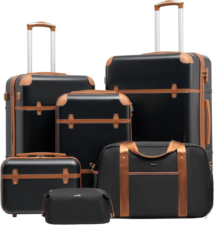 Actual product image Coolife 6-teiliges Kofferset mit TSA-Zahlenschloss, Reissverschlusstaschen (Hand luggage (up to 50 litres), M (50 - 90l), L (90 - 115l))