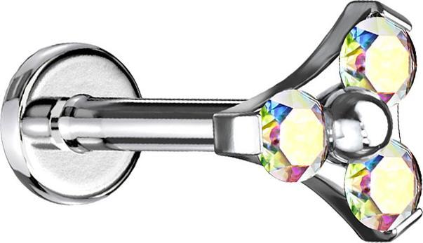 Immagine prodotto Star Piercing Micro Labret filo interno argento triangolo tre cristalli multicolore (Acciaio chirurgico 316L, senza ottone)