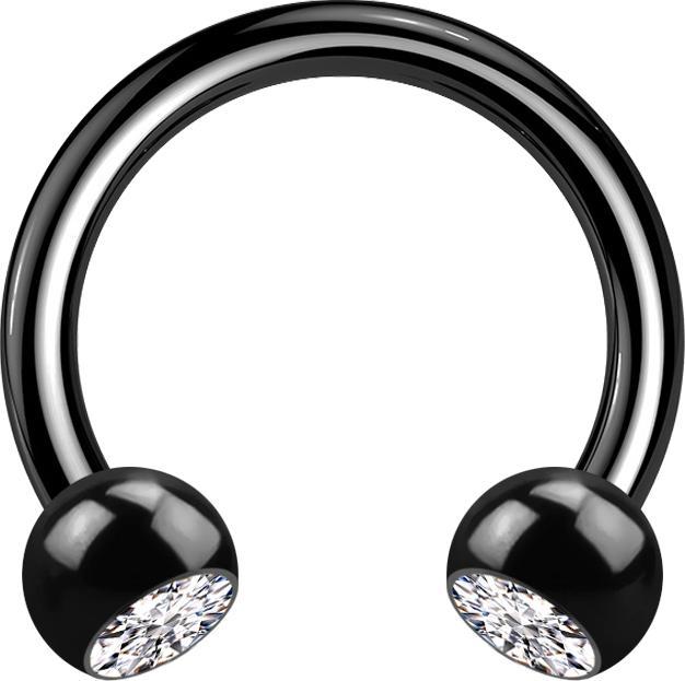 Actual product image Star Piercing Circular barbell black with two silver crystal balls (without brass, Surgical steel 316L)