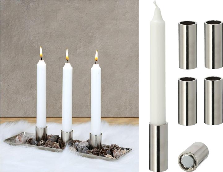 Produktbild Novaliv 2er-Set Stabkerzenhalter SILBER 2,5x5cm Weihnachtsdekoration candle holder Magnet Metall