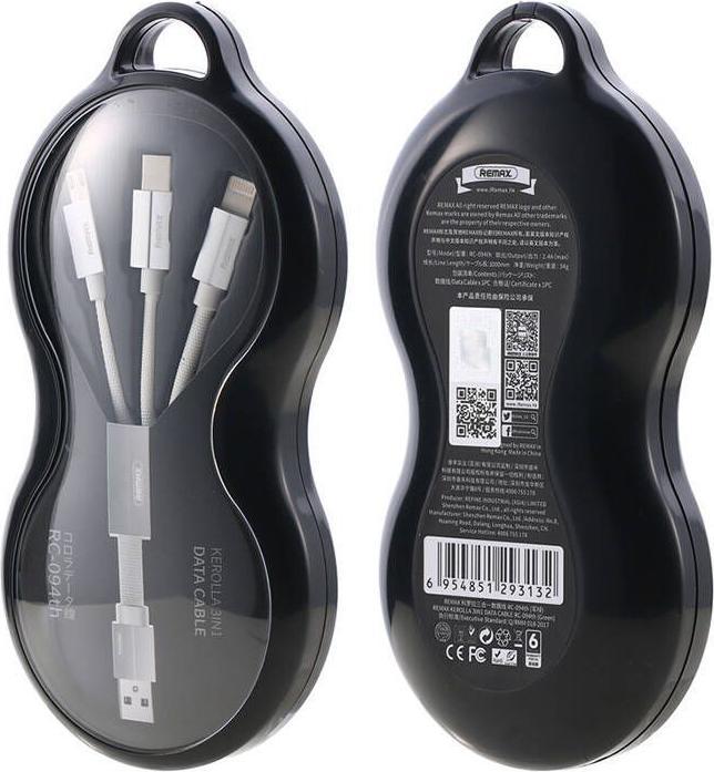 Image du produit Remax Câble USB 3in1 Kerolla, 1m (blanc) (1 m, USB 3.2 Gen 1)