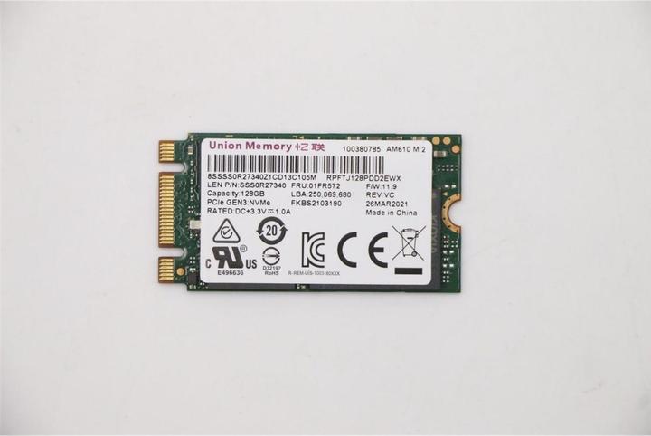 Actual product image Lenovo UMIS AM610 128GB M.2 PCIe 2242 RPFTJ128PDD2EWX SSD (128 GB, M.2 2242)