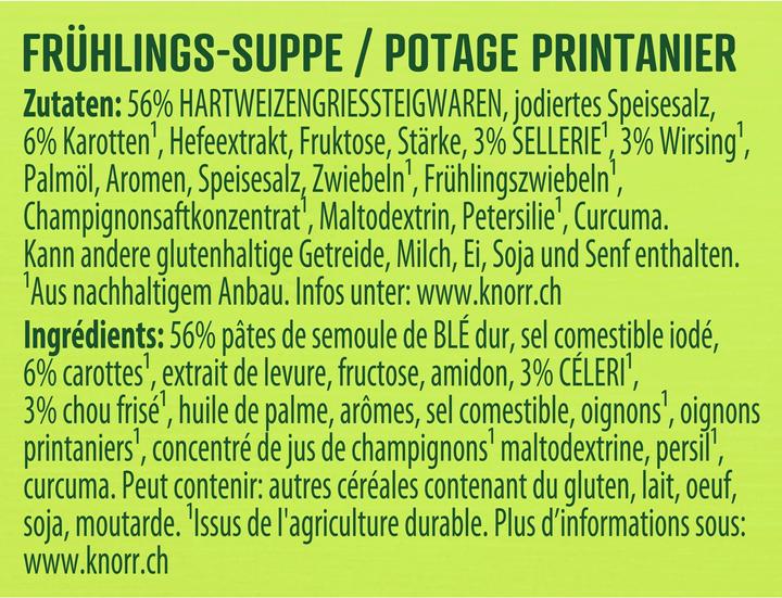 Valori nutrizionali e ingredienti Knorr Bustina di zuppa primaverile con flädli, zuppa con verdure senza additivi esaltatori di sapore
