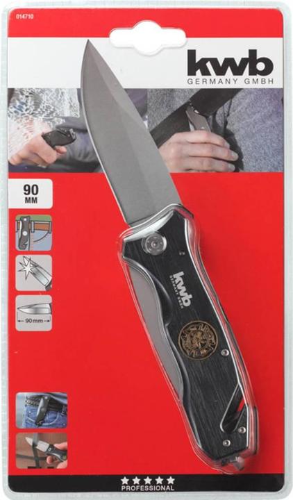 Produktbild kwb Rettungsmesser mit Gurtschneider und Glasbrecher, extra scharf, Notfall-Messer mit 90 mm Klinge (9 cm)