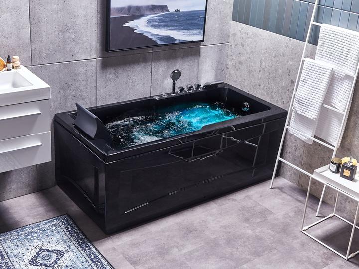 Produktbild Beliani Whirlpool Badewanne schwarz rechteckig mit LED 169 x 81 cm links ARTEMISA (200 l, 112 cm, 81 cm)