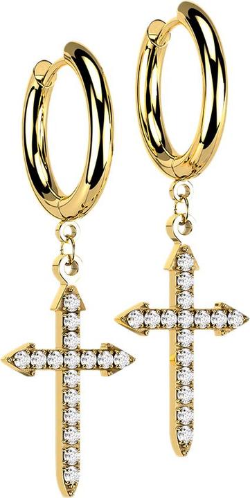Produktbild Star Piercing Ohrring vergoldet Anhänger Keltenkreuz mit Kristallen (ohne Messing, Chirurgenstahl 316L)
