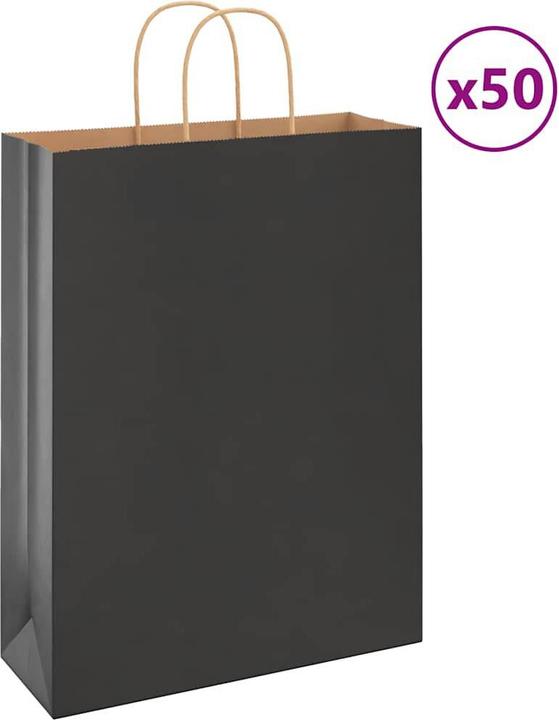 Produktbild VidaXL Kraftpapiertüten 50 Stk. mit Henkel Schwarz 32x12x42 cm Papiertüte (Geschenktüte, 50 x)