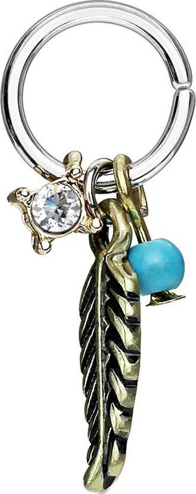 Produktbild Star Piercing Micro Piercing Ring silber mit Kristallanhänger und Feder vergoldet (Messing, Chirurgenstahl 316L)