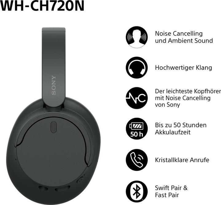 Productafbeelding Sony WH-CH720N (NC, 35 h, Draadloze, Bedraad)