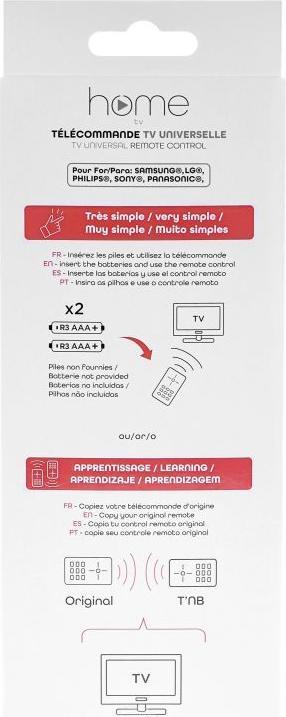 Image du produit T'nB Télécommande universelle Panasonic, Philips, LG, Samsung & Sony (Télécommande universelle, Infrarouge)