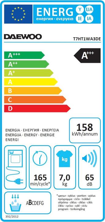 Etichetta energetica Daewoo T7HT1WA3DE (7 kg, A destra)