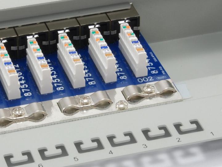 Actual product image equip 19" patch panel: 16 port, 1U, grey