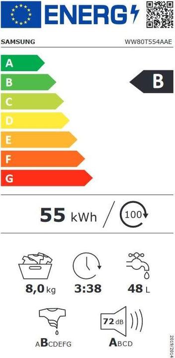 Label énergétique Samsung WW80T554AAE/S5 WW5500 (8 kg, Gauche)