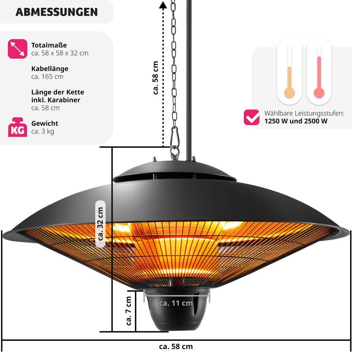 tectake Radiateur infrarouge Solaris Orbit 2500W, boîtier en aluminium (2500 W)