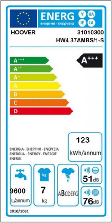 Etichetta energetica Hoover HW4 37AMBS/1-S (7 kg, A sinistra)