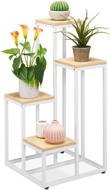 Actual product image Relaxdays Plant stand with 4 shelves 80 x 40 cm, Nature/White