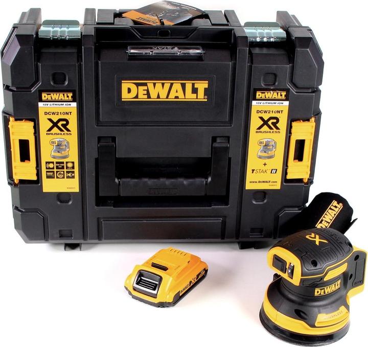 Actual product image DeWalt DCW 210 NT Battery Orbital Sander Brushless 18V 12.000rpm 125 mm + 1x Battery 2,0 Ah in TSTAK (Eccentric grinder)