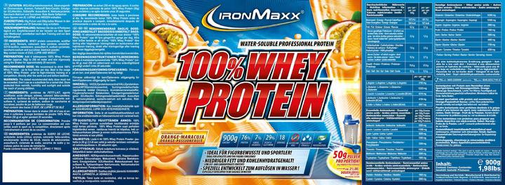 Valeurs nutritives et ingrédients IronMaxx 100% de protéines de lactosérum (Orange, 1 pcs, 2350 g)