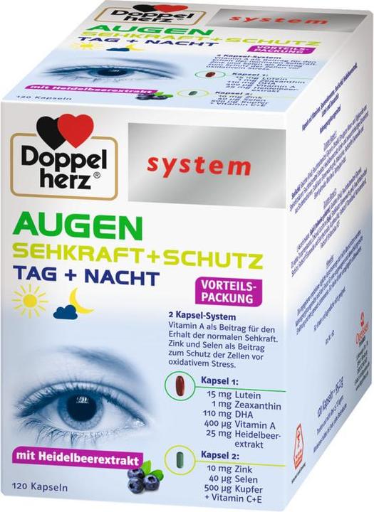 Valeurs nutritives et ingrédients Doppelherz system YEUX VISAGE + PROTECTION, 120 capsules (120 pièce(s), Capsules, 120 g)