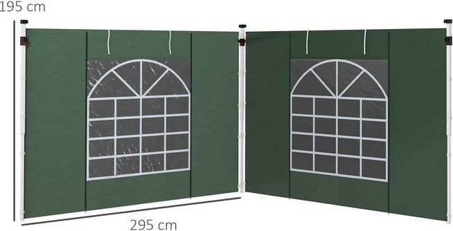 Produktbild Swisshandel24 2er-Set Seitenteile für Pavillon 3x3/3x6 m, Klettverschluss, Oxfordstoff, Grün (195 cm, 295 cm)