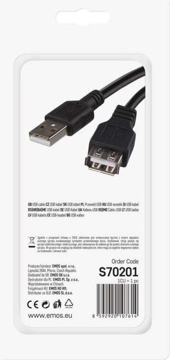 Produktbild Emos USB Kabel 2.0 A Stecker – A Steckdose 2m (2 m, USB 2.0)