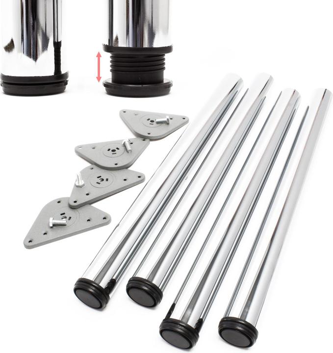 Immagine prodotto Wiltec Set di 4 gambe per tavolo in acciaio inox regolabili Ø60mm 1100mm cromo
