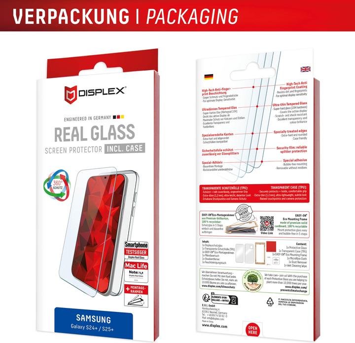 Produktbild Displex Real Glass, 2D Panzerglas + Handyhülle (1 Stück, Samsung Galaxy S24+, Samsung Galaxy S25+)