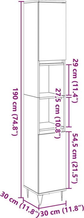 Produktbild VidaXL Badschrank Hochschrank Badezimmerschrank Badmöbel Schrank Altholz-Optik (30 x 30 x 190 cm)