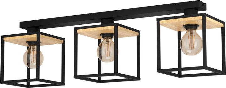 Produktbild EGLO Deckenleuchte Stahl/Holz 3-flammig HxLxB 240x860x180 mm Libertad schwarz/braun (E27)